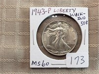 1943P  Walking Liberty Half Dollar MS60