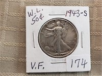 1943S Walking Liberty Half Dollar AU