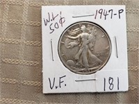 1947P Walking Liberty Half Dollar VF