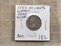1883 Liberty Head Nickel No Cents AU