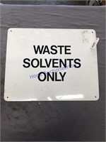 WASTE SOLVENTS TIN SIGN, 16 X 20"