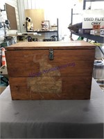 WOOD BOX W/ HINGED LID, ROPE HANDLES, 14.5X24X16"T