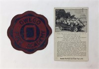 Owego Free Academy Antique Letter Patch & Paper