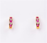 Jewelry 10kt Yellow Gold Ruby & Diamond Earrings