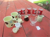 5 COCA COLA GLASSES, CUPS, CREAMER/ SUGAR