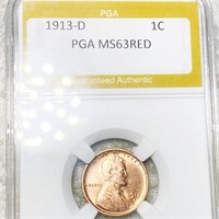 1913-D Lincoln Wheat Penny PGA - MS 63 RED