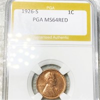 1926-S Lincoln Wheat Penny PGA - MS 64 RED