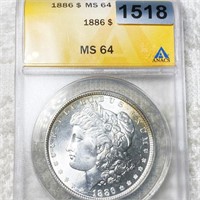 1886 Morgan Silver Dollar ANACS - MS64
