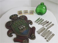 Crown & Shield Wall Crest, Vintage Green Glass