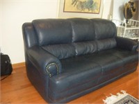 Blue Leather Couch, 84 In. Length
