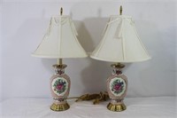 Pair of Porcelain Pink Rose Lamps