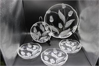 Glass Tulip Serving Platter & Plate Set