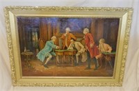Gilt Rococo Frame Parlor Game Scene Oil on Canvas.