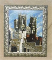 London's Yorkminster Cathedral Oil on Board.