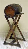 Iron Banded Wooden Wine Barrel on X-Stand.