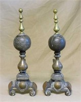 Cast Iron Fire Dogs with Brass Finials.