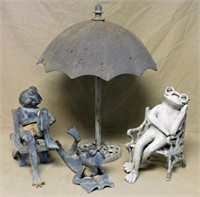 Whimsical Cast Iron Frog Garden Figures.