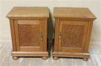 Gothic Linen Fold Carved Oak Side Cabinets.