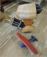 Folk Art Wooden Space Vehicle and Metal Airplane.