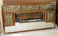 Large Asian Floral Carved Beveled Mirror.