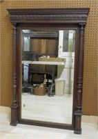 Henri II Style Walnut Beveled Mirror.