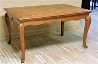 Louis XV Style Oak Parquetry Top Draw Leaf Table.