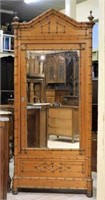 French Aesthetic Faux Bamboo Mirrored Armoire.