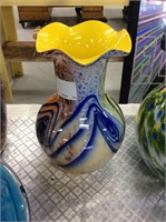 Art glass vase with yellow interior