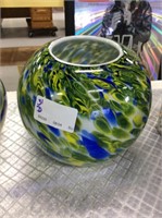 Green and blue art glass vase