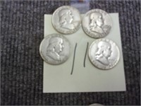4 Franklin 1/2 dollars 2-1951D 1-1951S 1-1950