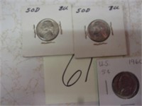 3 Jefferson nickels 2-1950D 1-1960