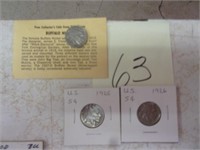 3 buffalo nickels, 1925, 1926, 1937