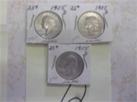 3 Washington quarters 1955D