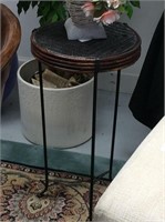Wicker and bamboo and metal side table