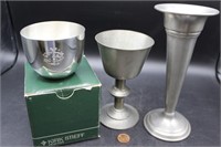 Vintage Trio Pewter Cup, Chalice, Bud Vase
