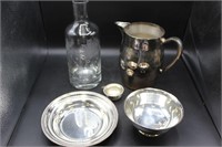 Vintage Etched Glass, Silver Plate Ensemble