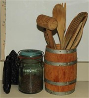 Lot #2599 - Antique iron, wooden canister with