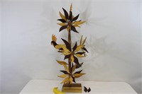 Hand Carved Wood Sunflower & Cockatiel Sculpture