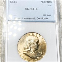 1963-D Franklin Half Dollar NNC - MS 66 FBL