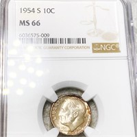 1954-S Roosevelt Silver Dime NGC - MS66