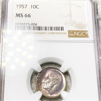 1957 Roosevelt Silver Dime NGC - MS66