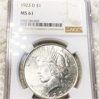 1923-D Silver Peace Dollar NGC - MS61
