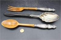 Trio of Sterling Silver & Wood Serve ware