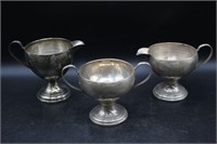 3 Sterling Silver Weighted Creamers & Sugar Bowl