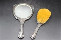 Antique Silver Art Nouveau Brush & Mirror