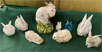 Ceramic Rabbits and 1 Glass Rabbit