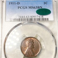 1911-D Lincoln Wheat Penny PCGS - MS 63 BN CAC