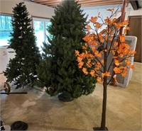 Fall Tree w/ Crow & 2 Christmas Trees