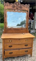 3 Drawer Oak Low Boy Dresser w/ Mirror