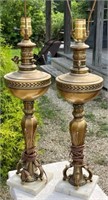 2 Brass Lamps w/Marble Bases